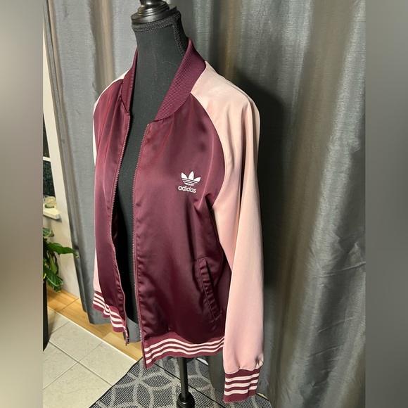 ADIDAS maroon/pink varsity jacket - Picture 2 of 9